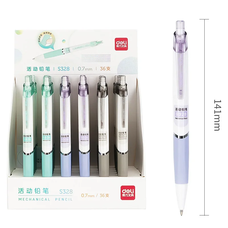 Deli Mechanical Pencil 0.5mm/0.7mm Lead Refill Student Writing Stationery for Kids School Supplies Automatic Pencil With Erasers 6