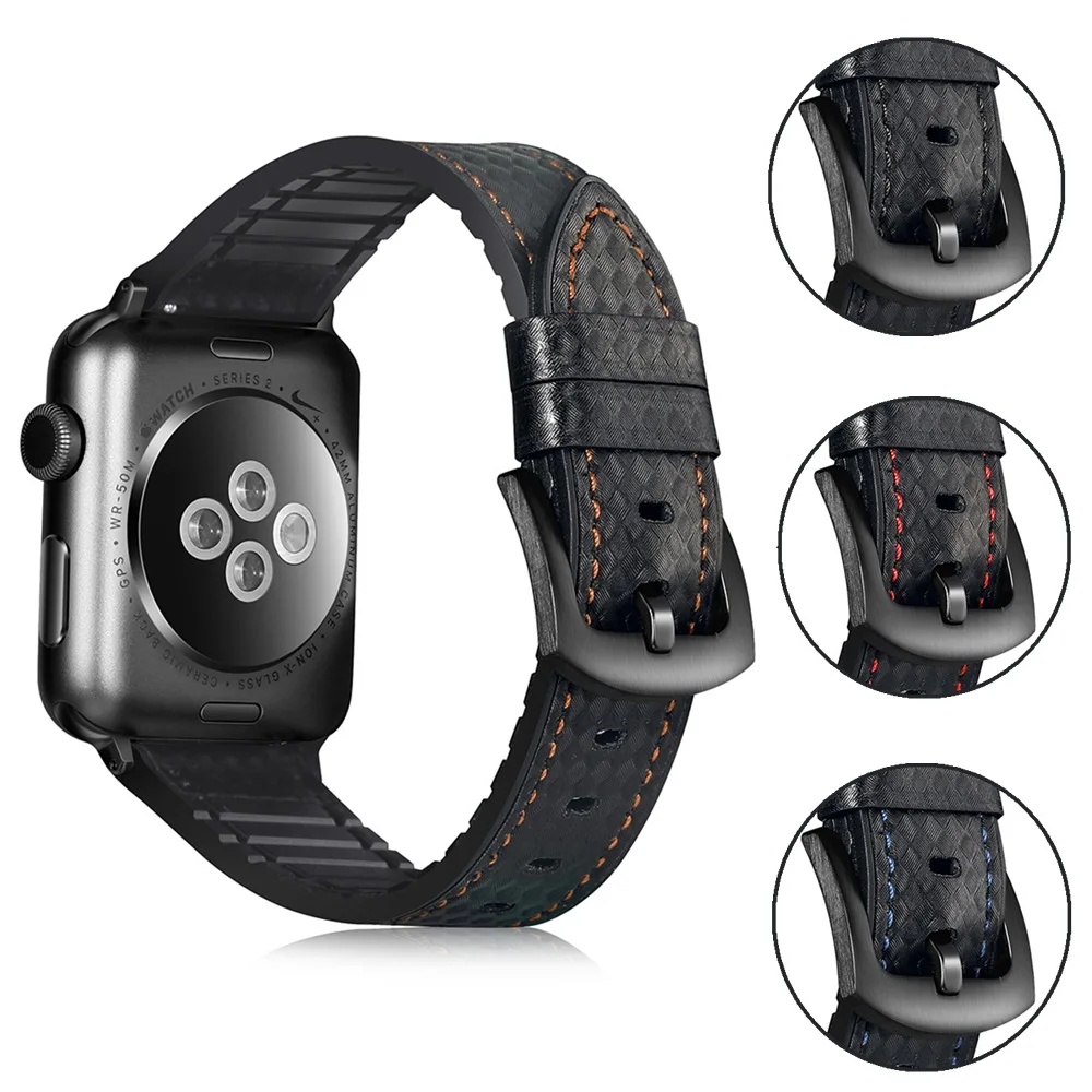Для Apple Watch серии 4, версия 1, 2, 3, ремешок 40/44/38 мм/42 мм, ремешок для часов из углеродного волокна силиконовый ремешок для наручных часов iWatch, 4 запястье аксессуары