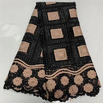 

2020 Newest African Guipure Cord Lace Fabric High Quality French Water Soluble Cord Lace Fabric With Stones For Nigerian Dress