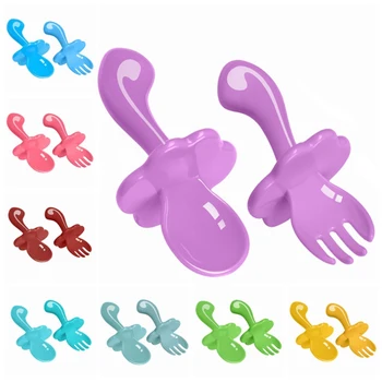 

2pcs Baby Feeding Spoon Silicone Spoon Food Grade Multicolor Boys Girls Toddler Feeding Tableware Kids Feeding