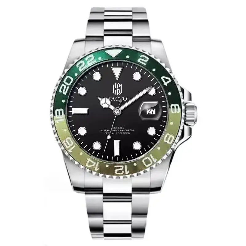 2021 TACTO Mens Watches Top Brand Luxury Gmt-Driver Sports Watches Black Steel Case Rotated Male Wrist Watch Relogios Masculinos 