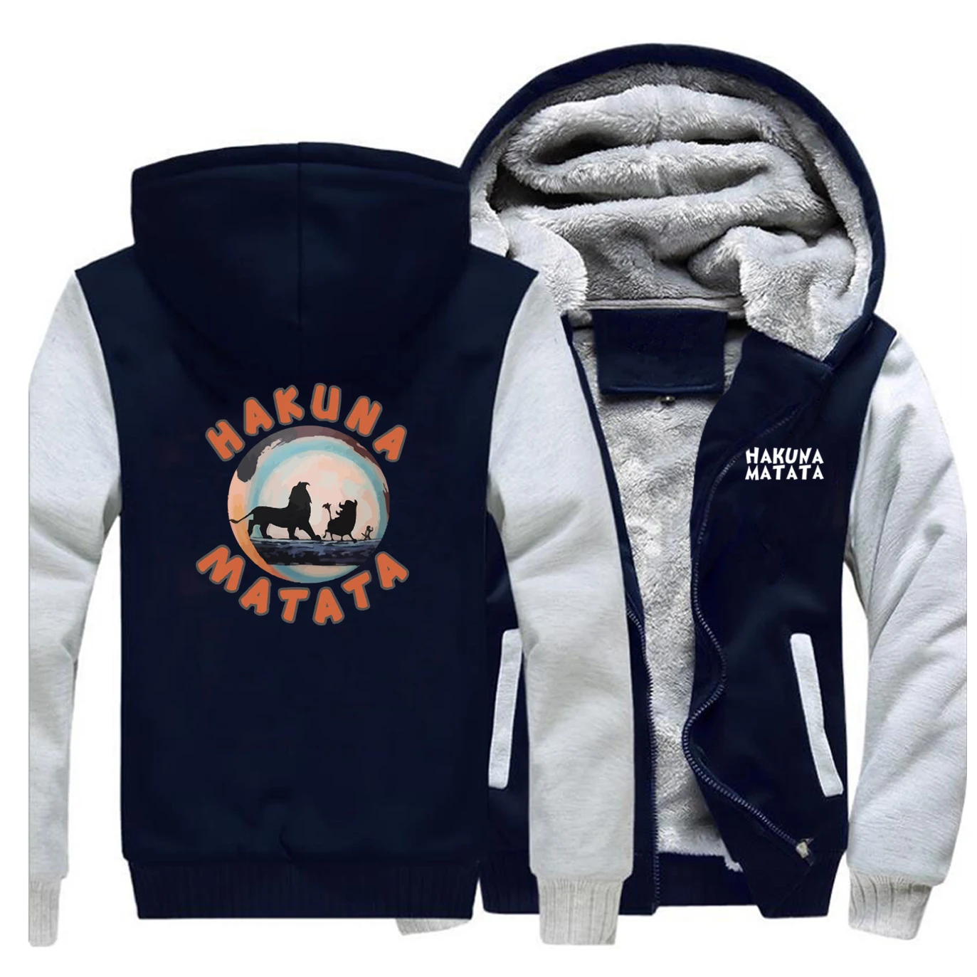 Толстовка с капюшоном с изображением короля льва, мужская куртка на молнии с принтом Hakuna Matata, Пальто Harajuku, Мужская зимняя флисовая уличная одежда с мотивами из аниме