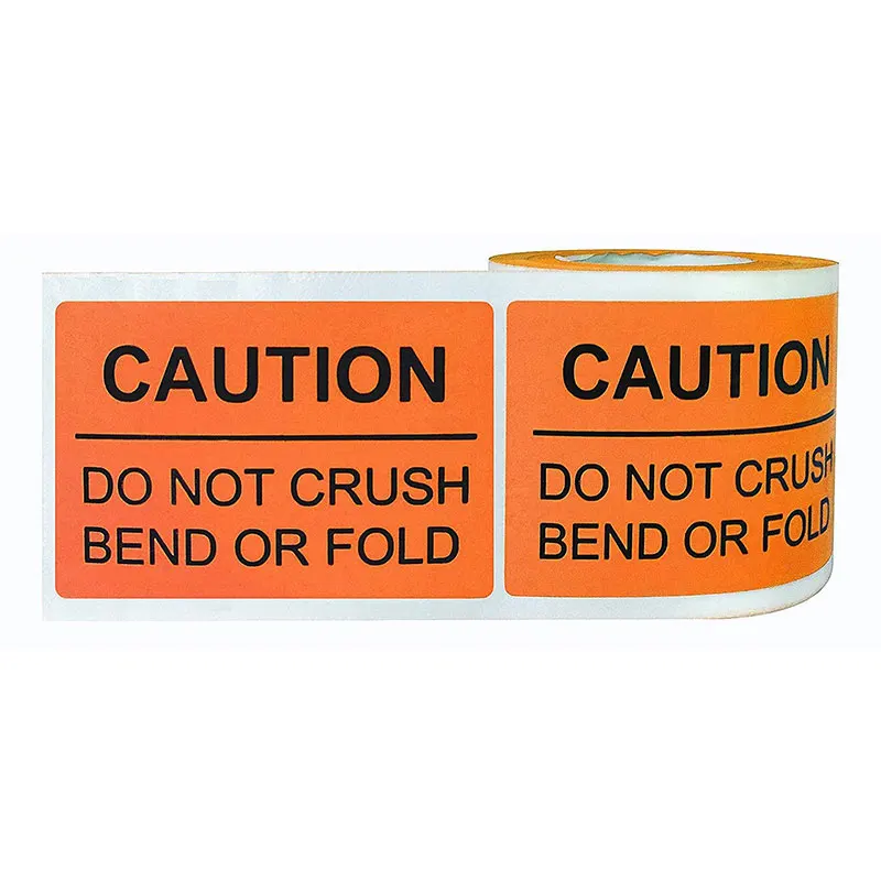 CAUTION DO NOT CRUSH BEND OR FOLD 1x2 green fluorescent  Stickers Labels 250/rl 