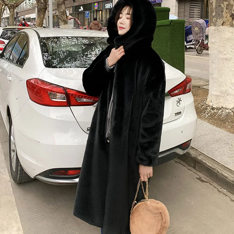 PROD 1005002975880780 Winter Fluffy Faux Fur Women Coats Thick Warm
Jackets Overcoat Soft Rabbit Hair Plush Hoodies Loose Hooded Long Coat
Plus Size