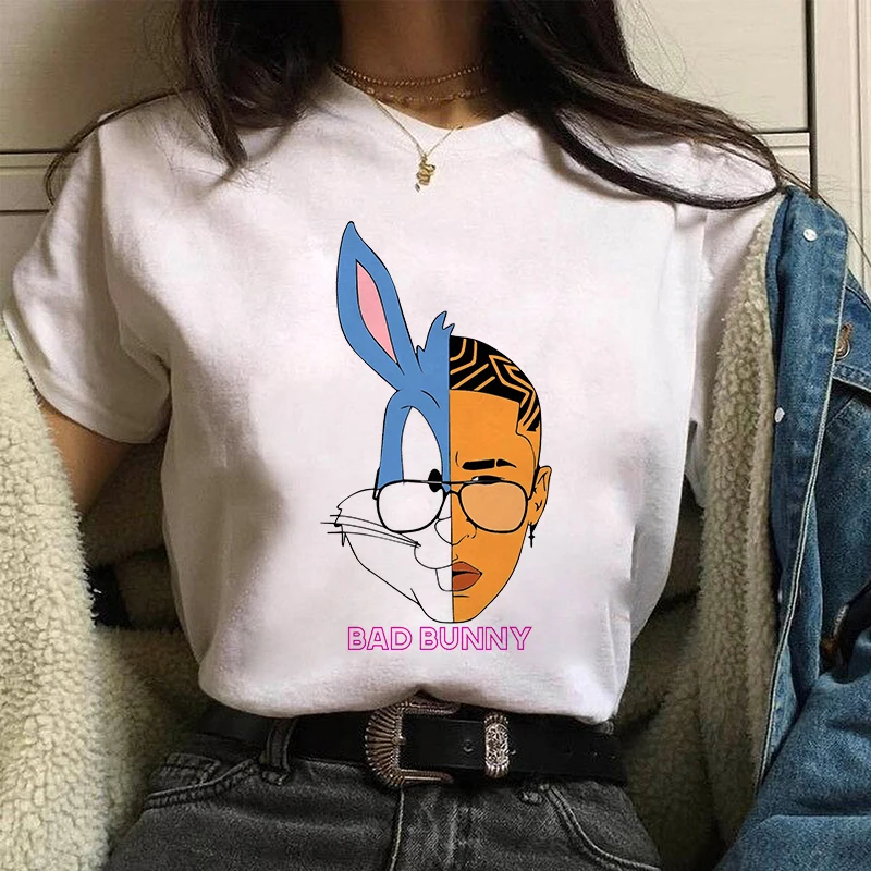 Bad Bunny El Conejo Malo Streetwear Printed women t shirt Top Soft Tee Female T-Shirt Hip Hop Rapper Graphic Casual Shirt funny t shirts