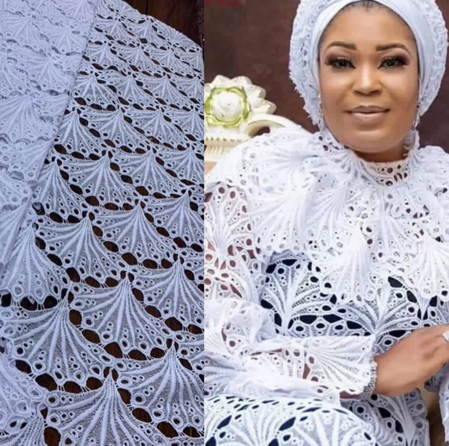 Гипюровая кружевная ткань африканская хорошее качество белый шнур