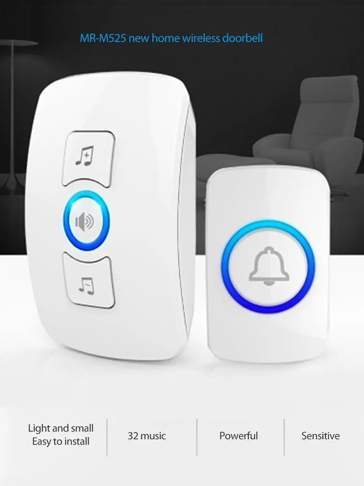 Home Wireless Doorbell Welcome Friend Smart Doorbell 32 Song Elderly Pager With Battery F51 Single Button Music Plug-in Doorbell intercom doorbell