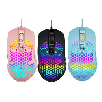 

Lightweight Wired Gaming Mouse Hollow Honeycomb Pattern Game Mice with RGB Colorful Light Effect for Game Lovers