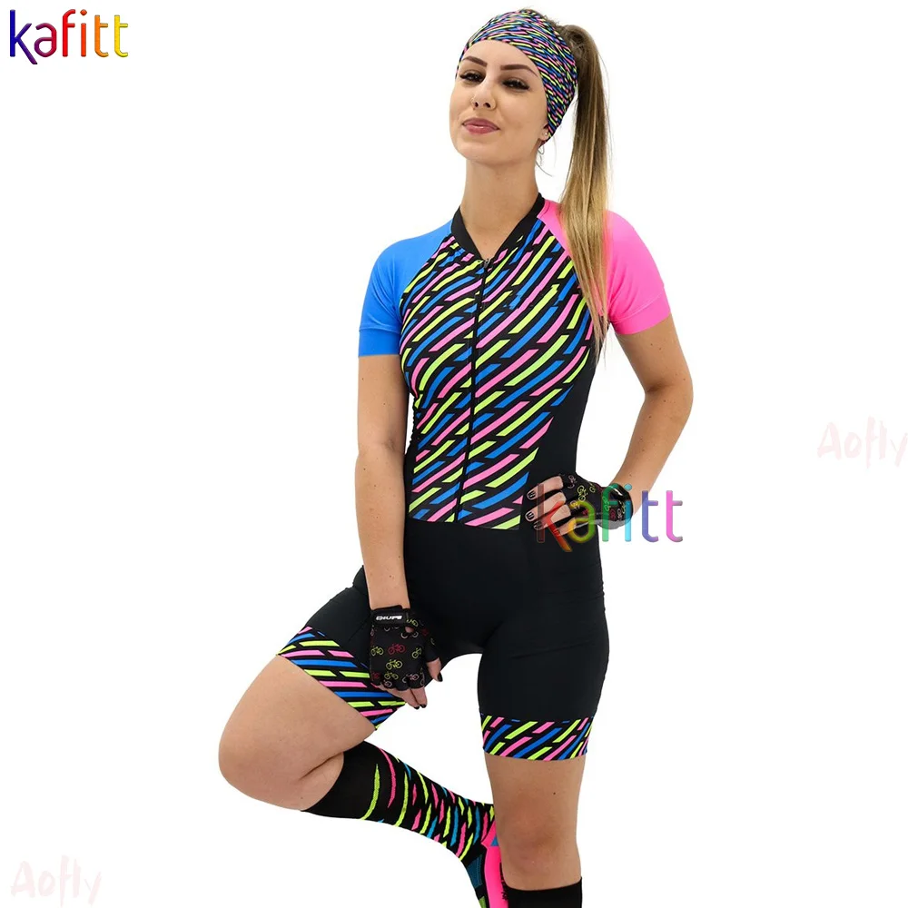 

Kafitt 2022 Women Monkey Triathlon Suit Cycling Jersey Jumpsuit Skinsuit Bicycle Short Sleeve Clothing Roupa Macacão Feminino