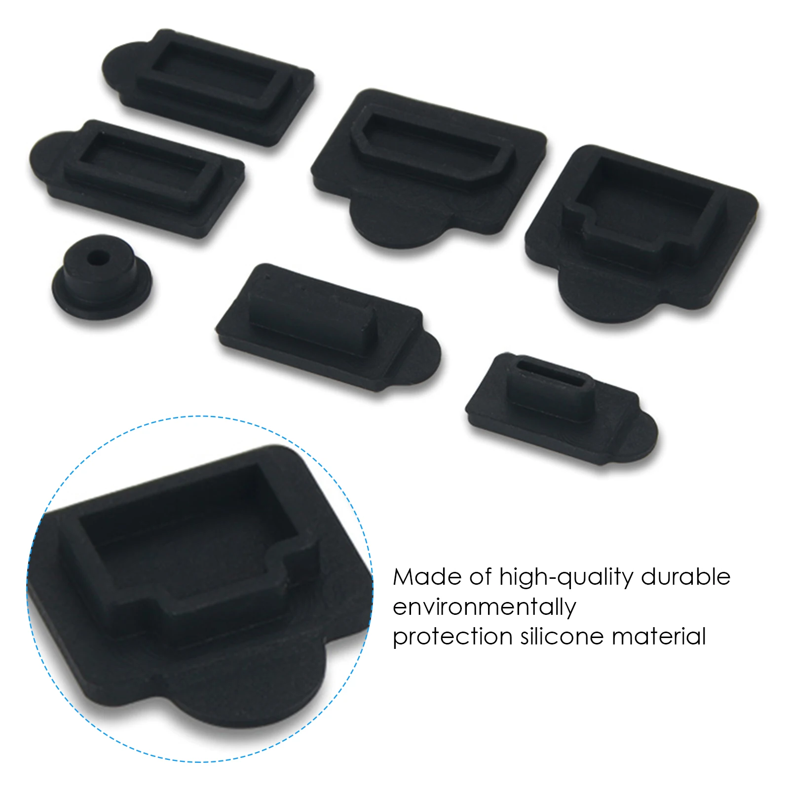 7PCS Black Silicone Dust Plugs Set USB HDM Interface Anti-dust Cover Dustproof Plug For PS5 Game Console Accessories Parts