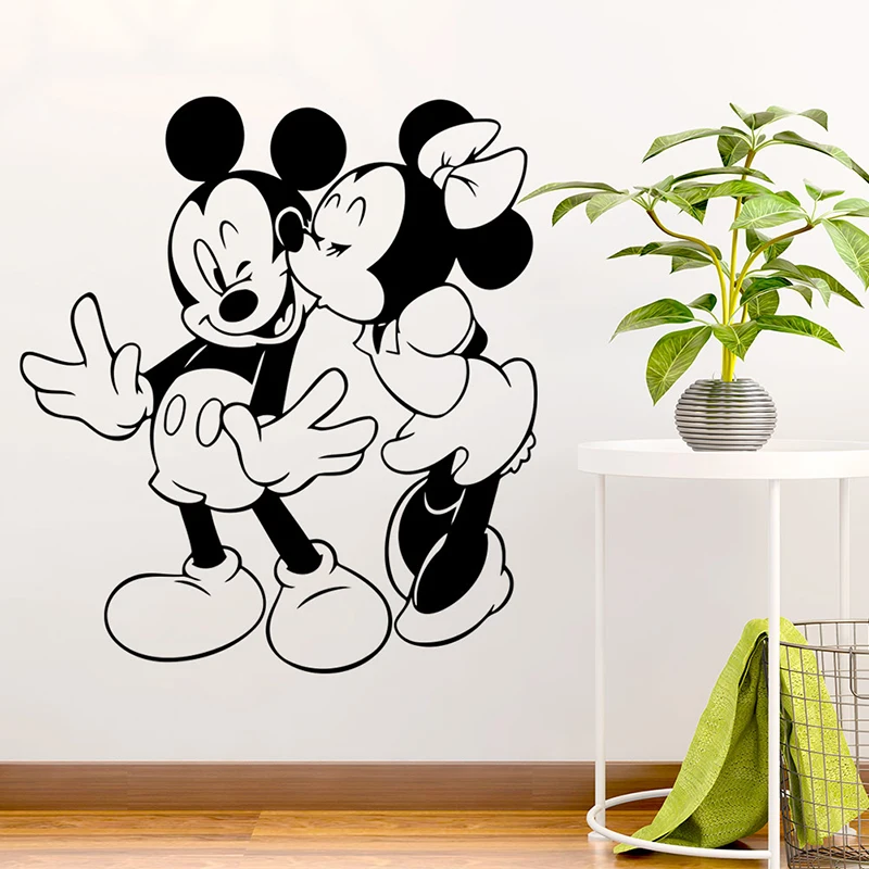 Cartoon Disney Mickey Minnie Mouse Kissing Wall Stickers For Home Decor Kids Room Vinyl Wall Decals Mural Art Decoration