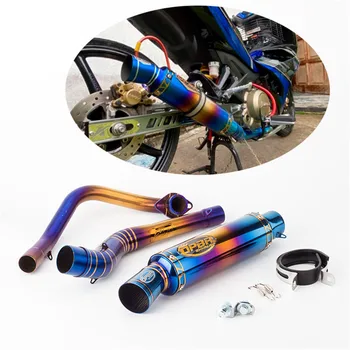 

Motorcycle modified Y15ZR exhaust pipe LC150 muffler exhaust pipe blue color stainless steel link pipe
