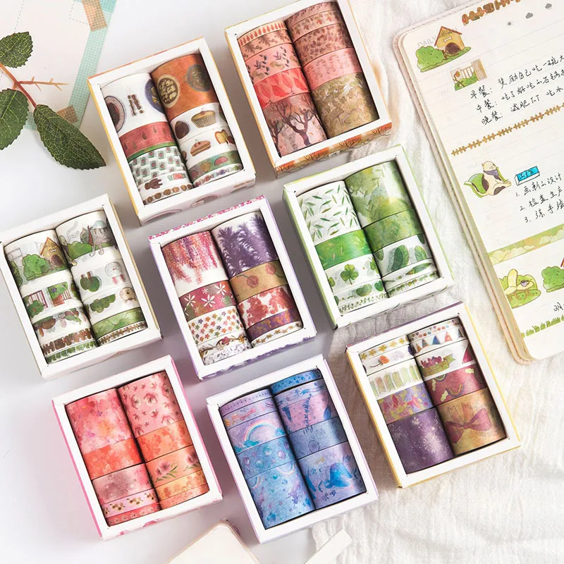 10Pcs/Set Kawaii Plant Leaves Washi Tape Set Cute Unicorn Masking Decorative For Sticker Scrapbooking DIY Photo Album | Канцтовары для