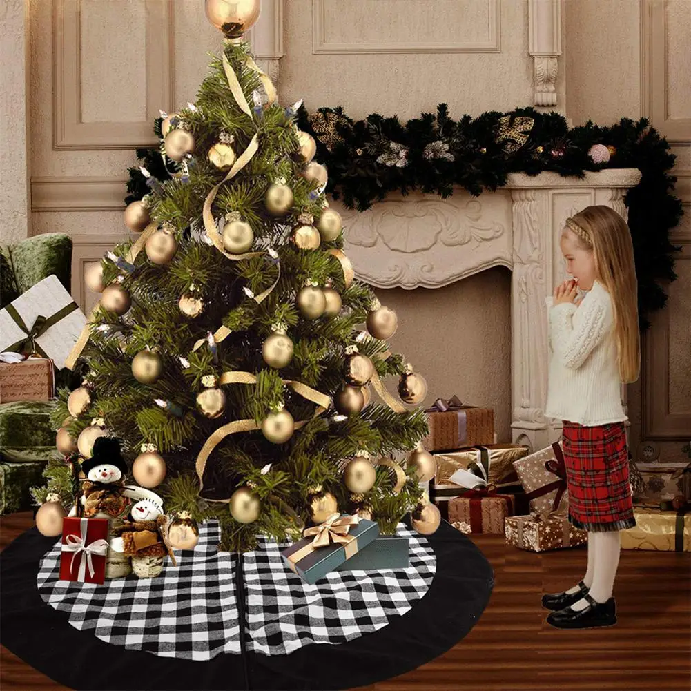 120 см черно-белая клетчатая Рождественская юбка с рисунком елки вечерние юбки с орнаментом для дома Рождественская черная клетчатая юбка с рисунком елки