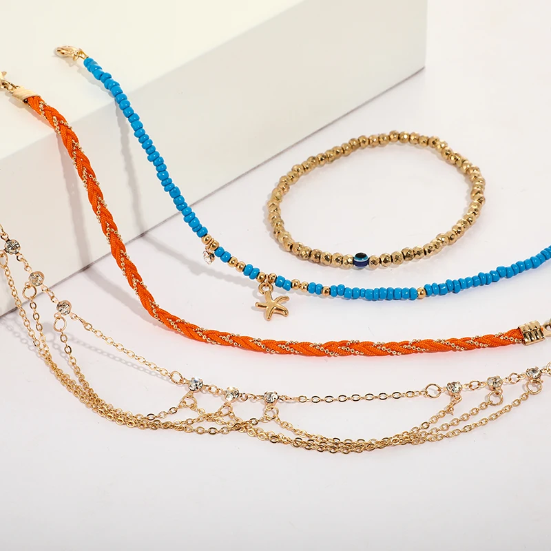 Tocona Boho/набор ножных браслетов с золотыми и синими бусинами из бисера и кристаллов, плетеный набор ножных браслетов для женщин, модная летняя пляжная цепочка на лодыжку, ювелирное изделие 8813