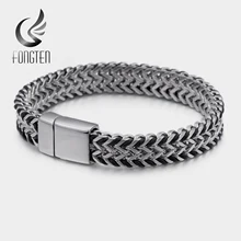 Fongten Ретро Мужские сетчатый Браслет из нержавеющей стали черные кожаные мужские браслеты с подвесками модные ювелирные изделия