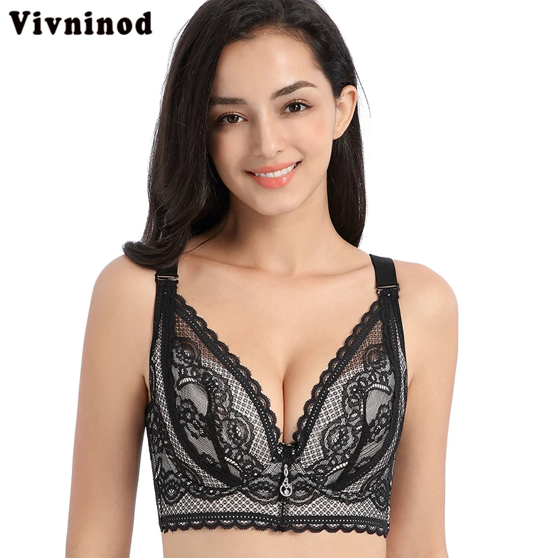 

Women's Sexy Plus Size Bras Adjustable Breathable Extra-Elastic Translucent Bra Push Up Wire Free sexy beauty back lace push bra