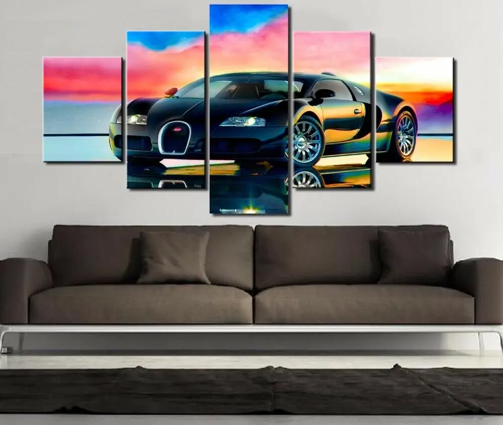 

5 Piece Great Black Supercar Poster Wall Art Dream Strong Ca Print Wall Art Canvas Painting Wall Decor for Living Room No Framed