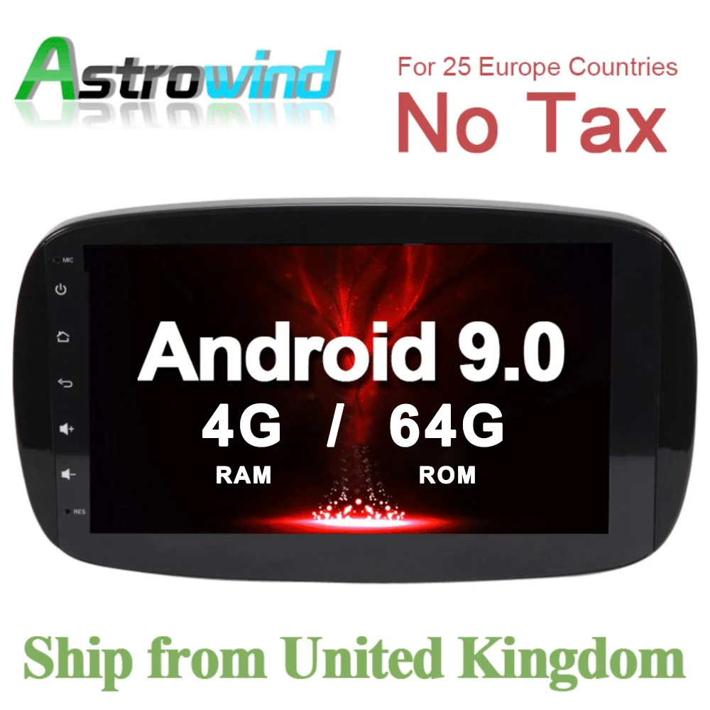 8 Core 4G RAM Android 9.0 Car GPS Navigation System Stereo Media Auto Radio Audio for Mercedes Benz Smart Fortwo 2016