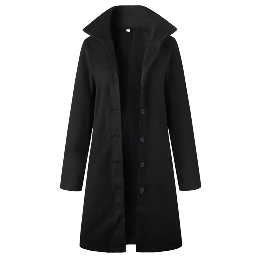 Black New veste femme Coat Women Long Sleeve Turn-down Collar Outwear Jacket Casual Autumn Winter Elegant Overcoat - Color: Black