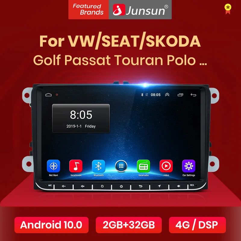 Junsun V1pro 2G + 32G DSP Android10.0 Автомобильный мультимедийный плеер радио GPS для поло седан