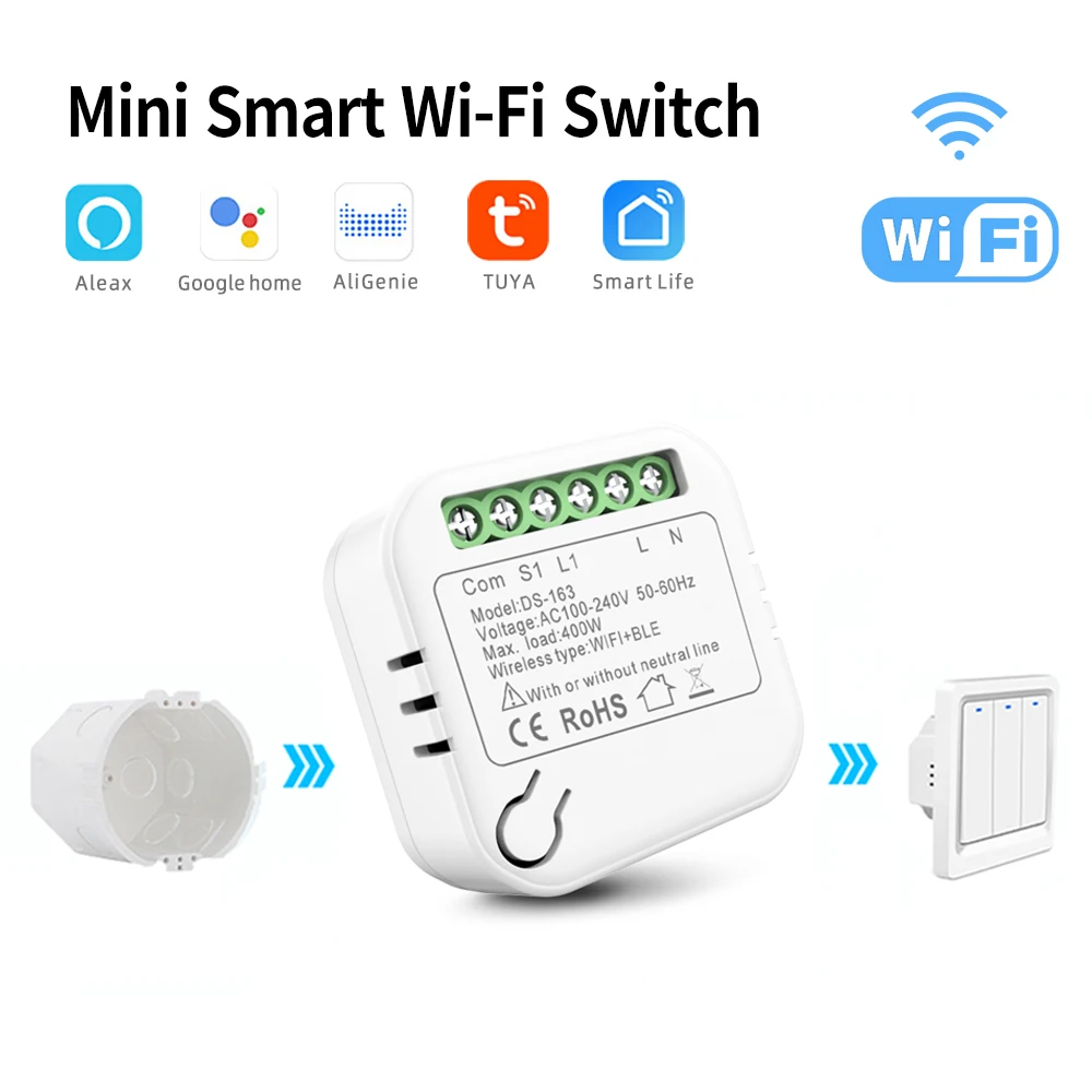 Tuya WIFI Module for 1 Gang 2 Way Wall Light Switch Single Fire Line Live Wire No Neutral Smart by Alexa Google Home 110V 220V |