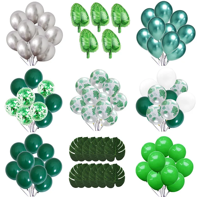 Latex Balloon Green Balloons Palm Leaf Safari Party Hawaii Baloons Birthday Wedding Tropical Dinosaur Animal Wild | Дом и сад