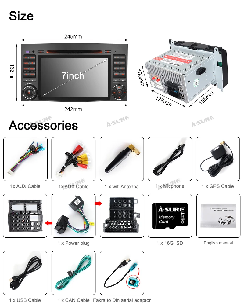 Top A-Sure 2 Din 8 Core 4G Android 9.0 Auto Radio GPS DVD Player Navigation For Mercedes-Benz A/B Sprinter Vito Viano VW Crafte 5