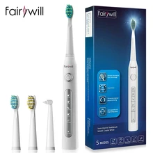 Fairywill FW-507 brosse à dents électrique automatique à ultrasons Rechargeable avec minuterie 5 Modes USB charge rapide 3 têtes de brosse cadeau