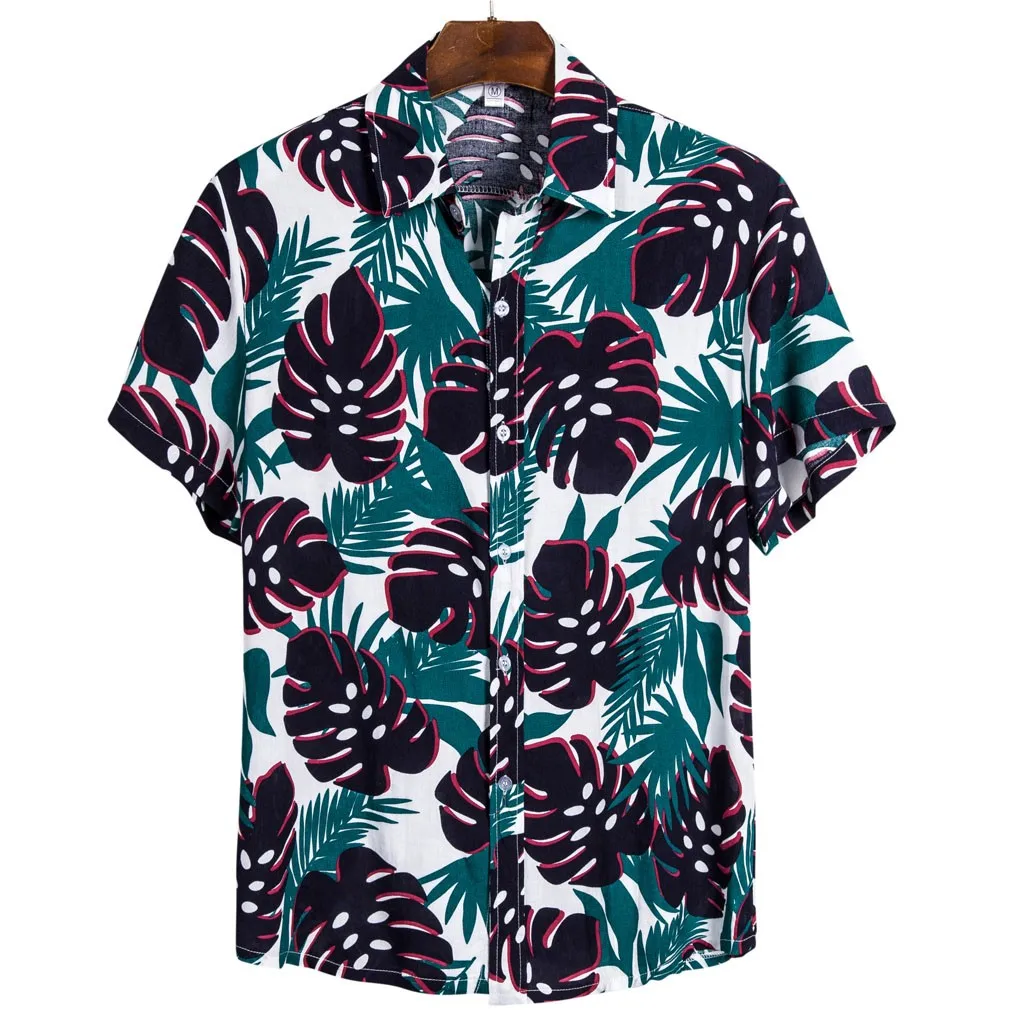 Мужские летние пляжные повседневные блузки, Мужская гавайская рубашка, этническая хлопковая винтажная уличная одежда с коротким рукавом и принтом#1224 - Цвет: 2BU