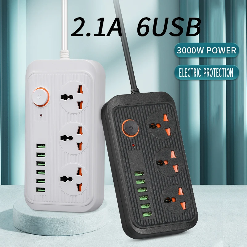 Desktop Multi Power Strip with 3 AC Outlets 6 USB Fast Charging Ports Socket Adapter US UK EU AU Timer Plug |