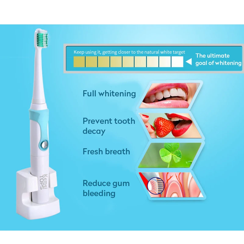 Kemei перезаряжаемая электрическая зубная щетка автоматическая зубная щетка звуковая Водонепроницаемая Чистящая Щетка для детей и взрослых с 4 сменными головками