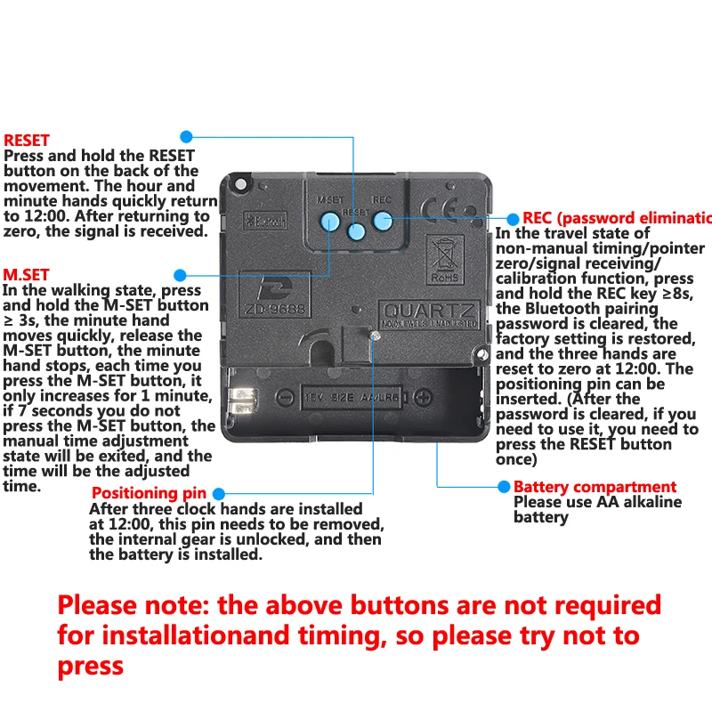 Wall clock movement quartz clock movement Smart Bluetooth Clock Mechanism Movement Radio Automatic timing DIY Clock Motor Parts Home Decor Clockwork Connect the Phone