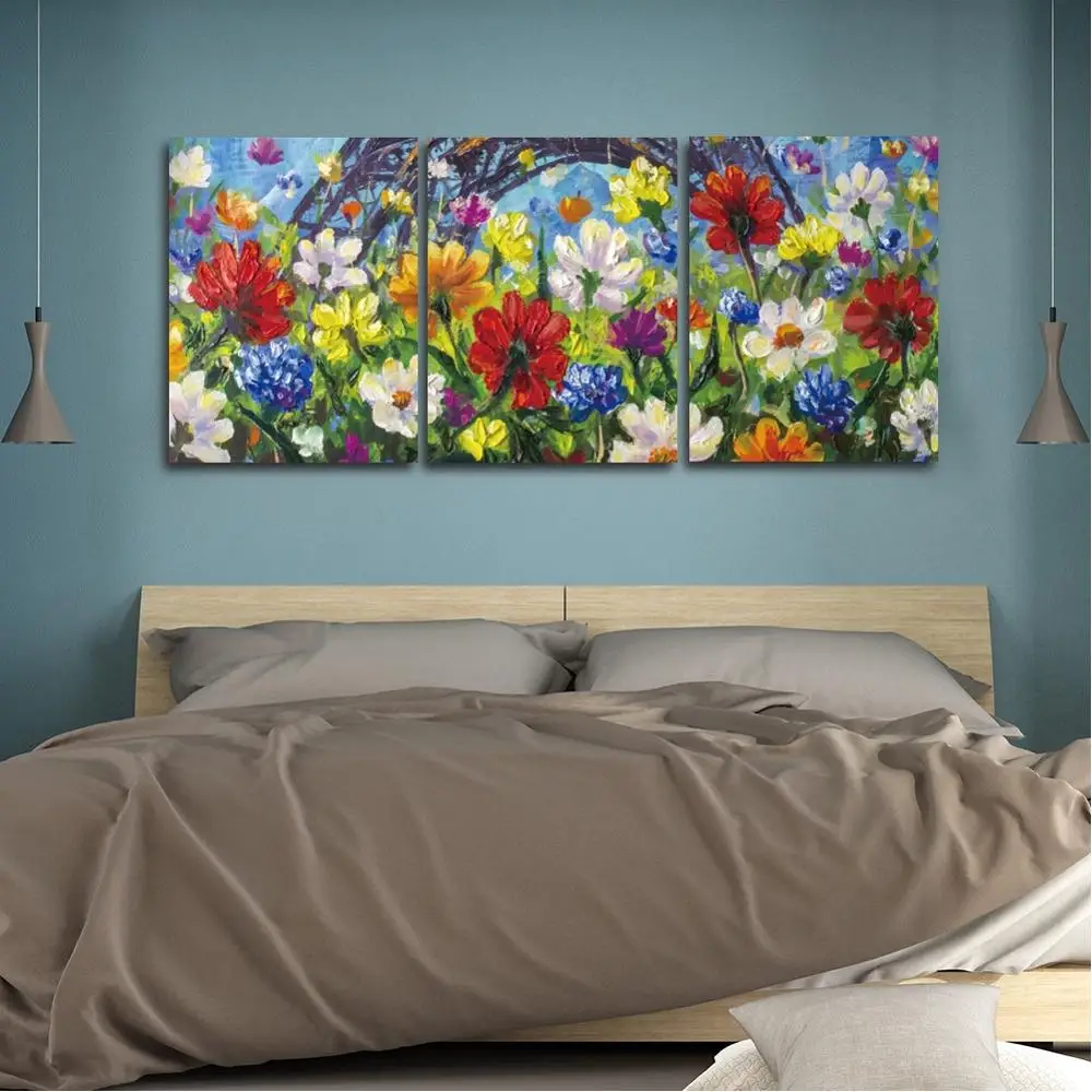 Laeacco 3 Panel Canvas Abstract Paintings Calligraphy Colorful Posters Flower Prints Wall Art Picture for Living Room Home Decor | Дом и сад