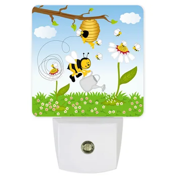 

Bee Yellow Honeycomb Sky Clouds Cartoon LED Night Light with Sensor US Plug for Children Living Room Bedroom Lighting