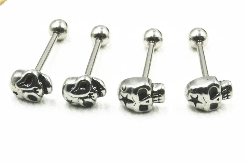 

LO50pcs Surgical Steel PUNK EMO skull starTongue Ring Bar Nipple Barbells Body Piercing 14G~1.6mm NEW Arrived DIY