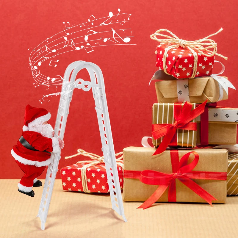 Украшения для рождественской елки, электрическая альпинистская Одиночная/двойная лестница, Санта-Клаус, Рождественская Музыкальная фигурка, вечерние украшения, детский подарок