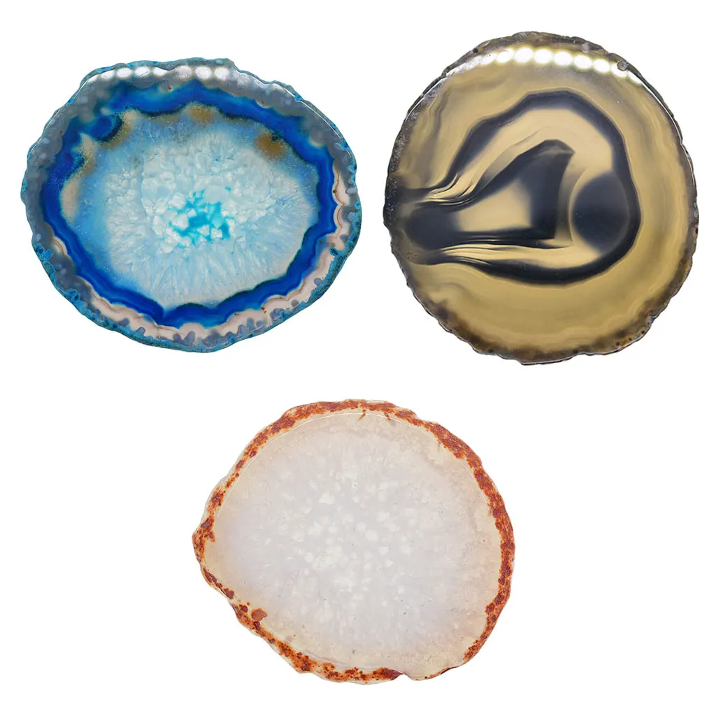 3pcs 80-100mm Irregular Agate Slice Cup Mat Coaster Christmas/New Year Gifts For Family Friends Group 6#