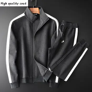 

Mens Autumn Sets 2 Piece Luxury Stand Collar Male Sweatshirts Plus Size 4xl Elastic Waist Slim Fit Man Pants