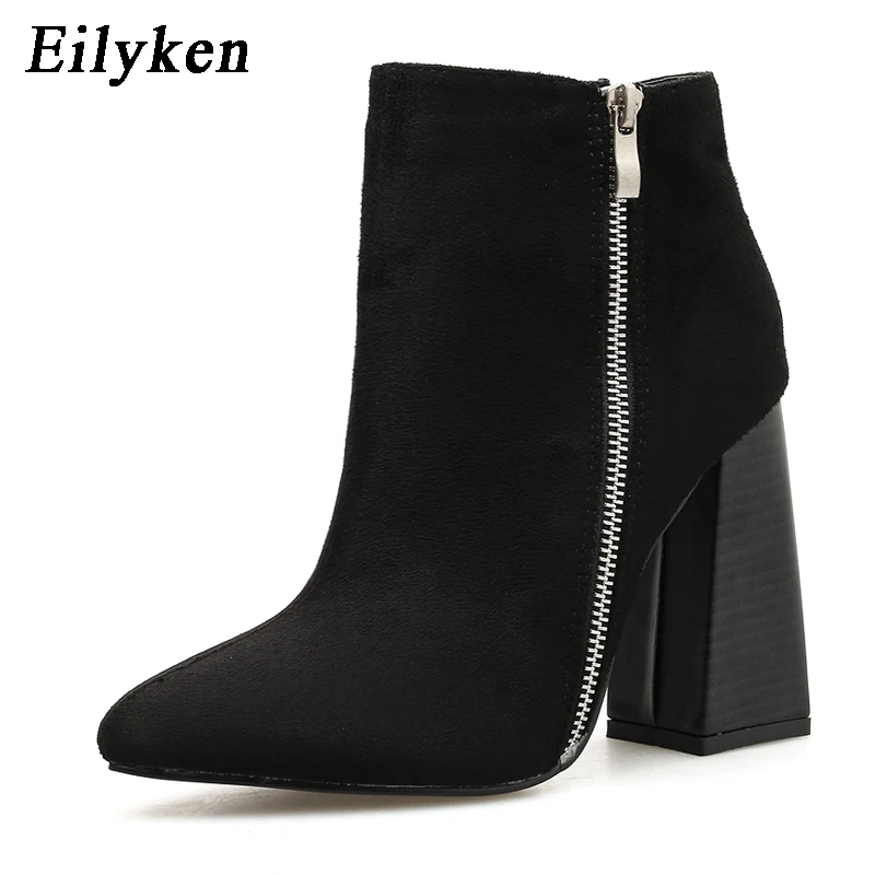 Eilyken/новые женские ботинки «Челси» Модные женские ботинки черного цвета пикантные короткие ботинки в стиле панк с боковой молнией размеры 41, 42