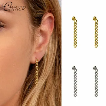 

CANNER Punk Style Simple Chain String Drop Earrings Korean Style Long Earrings Statement 925 Steling Silver Drop Dangle Earrings