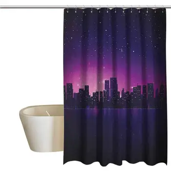 

Night Rustic Shower Curtain City Skyline Silhouette Skyscrapers Abstract Graphic Architecture Urban Life Farmhouse Bathroom