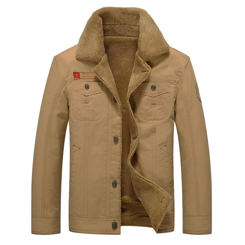 Брендовая мужская одежда из плотного бархата и хлопка, зимняя теплая куртка из бутика, Мужская облегающая хлопковая шерстяная куртка с защитой от холода, 5XL - Цвет: Khaki