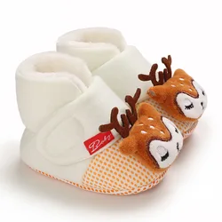 Botas de nieve de terciopelo para hombre y mujer, zapatos de algodón con dibujos animados de 0 a 1 año, zapatos cálidos para bebé y niño pequeño