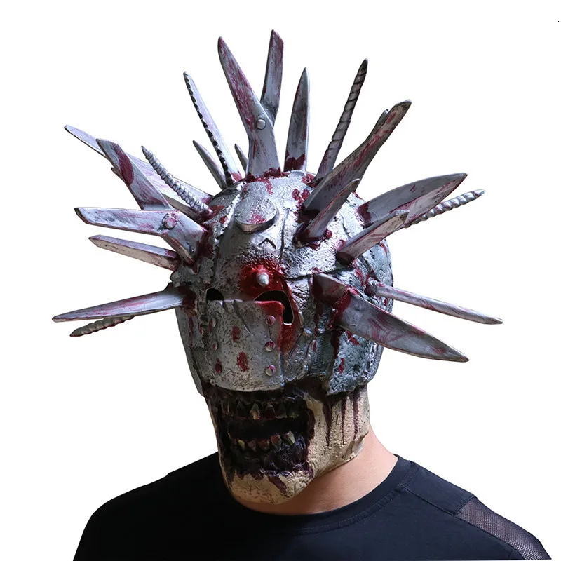 

H Knives Zombie Terror Mask The Walking Dead Mask Halloween Party with Simulation Weapons on Head Latex Helmet Blade People Mask