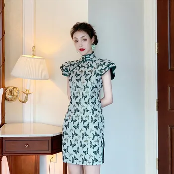 

Spring and summer 2020 new fashion women's Embroidery slim retro fairy short sleeve dress ins