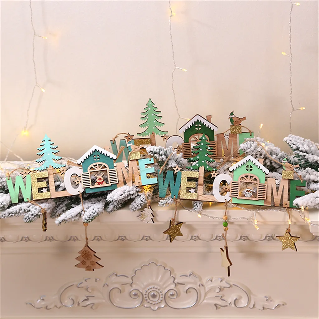 

Christmas Wooden ornaments happy new year 2020 Wind Chime String House Name Creative Shop Indication Listing Christmas ornaments