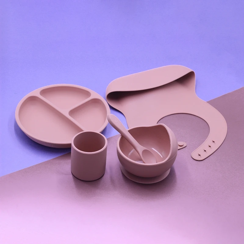

5pcs Baby Plate Spoon Feeding Food Tableware Set Feeding Bowl Food Grade Silicone Non-slip Bowl BPA Free Silicone Cup