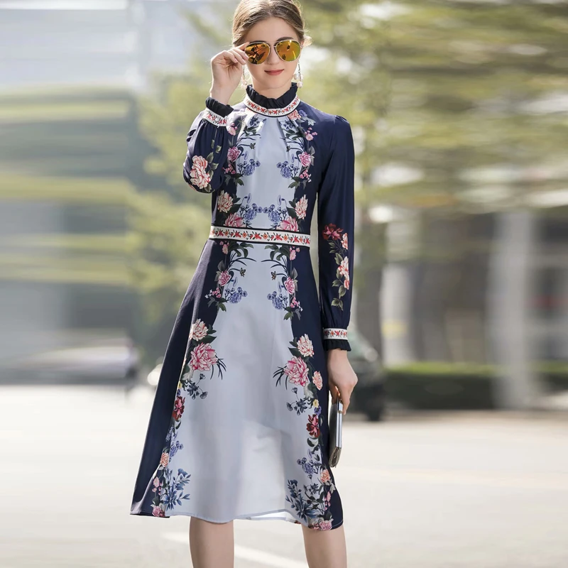 Женское элегантное платье с цветочным принтом винтажное облегающее длинным