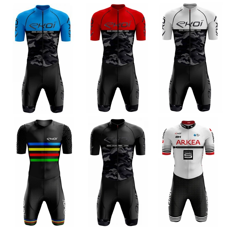 

2019 Men's ekoi High Quality Cycling Skinsuit Triathlon Mtb Bike Sport Clothes Maillot Ciclismo Jumpsuits Road Bike Suits